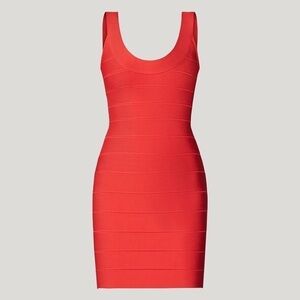 Herve Leger Bandage Bodycon Dress in Coral Poppy M